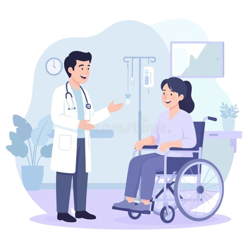 doctor consulting female patient wheelchair hospital flat vector illustration healthcare rehabilitation medical care concept 465542089 removebg preview