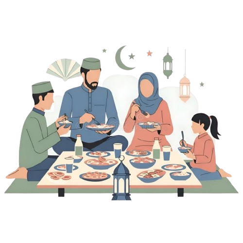 family iftar gathering traditional food illustration muslim gathered around table breaking their fast 437617000 removebg preview