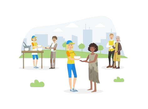 male volunteer giving food to homeless volunteering charity supporting people concept illustration vector removebg preview