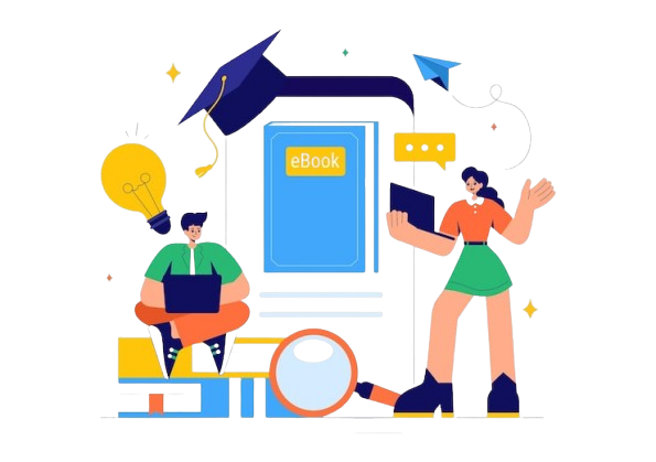 online education knowledge books vector illustration featuring people studying with school supplies learning materials background 2175 32562 removebg preview